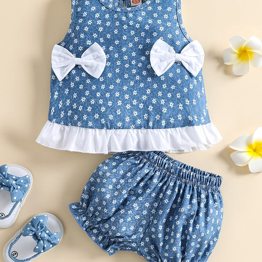 Baby Girls Crop Top and Shorts Set with Bows