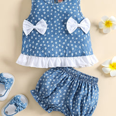 Baby Girls Crop Top and Shorts Set with Bows