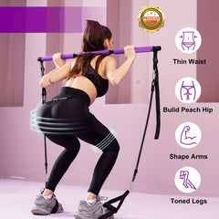 Pilates Bar Kit & Resistance Bands Fitness Set with Ab Roller