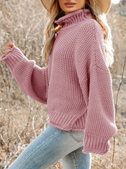 Casual Sweater Women's Solid Knitted Long Sleeve Mock Neck Pullover