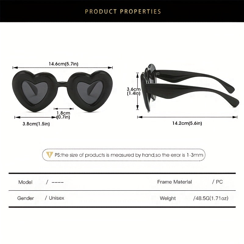 Heart Inflated Frame Sunglasses for Women Men UV400 with Case