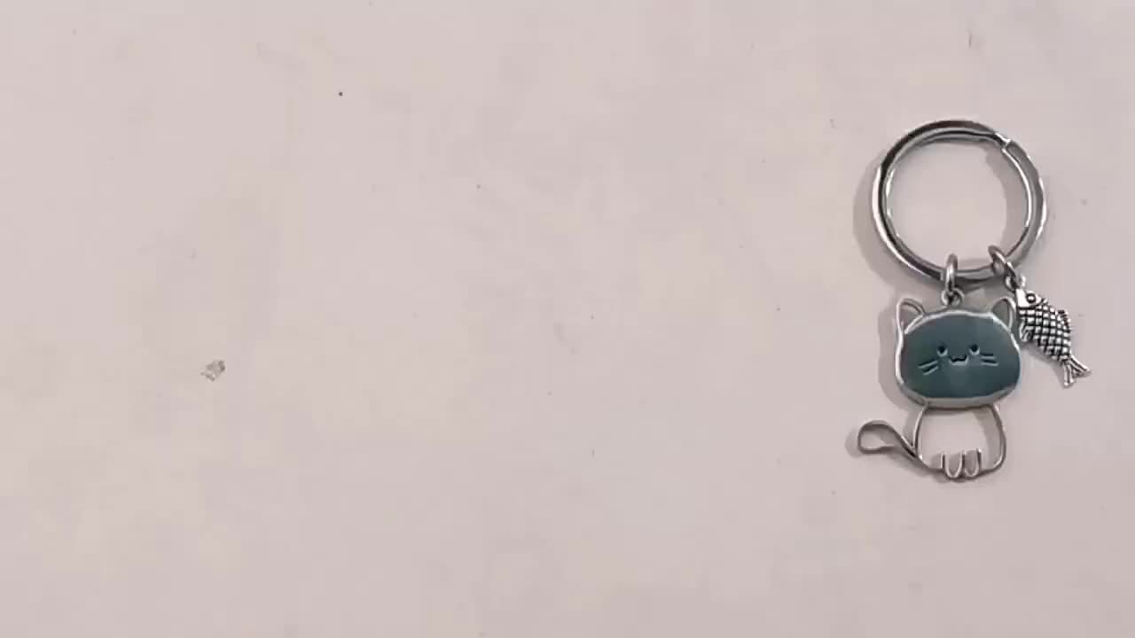Cat Fish Stainless Steel Keychain Cartoon Metal Hanging Pendant Ornament