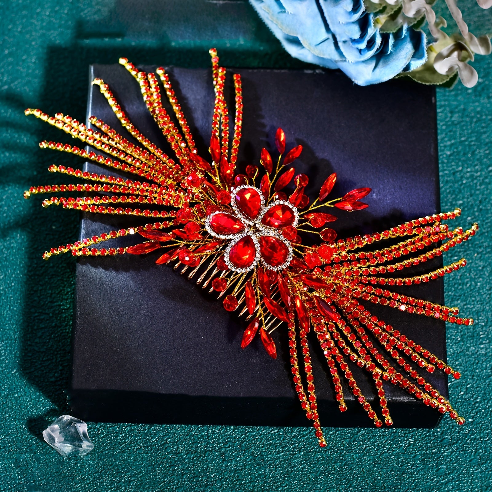 Red Rhinestone Bridal Hair Comb Bridesmaid Headpiece