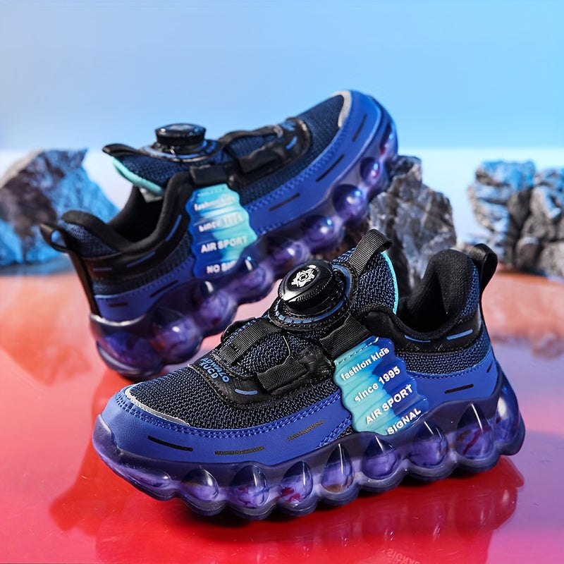 Boy's Basketball Shoes with Rotating Buckle Non Slip Sneakers