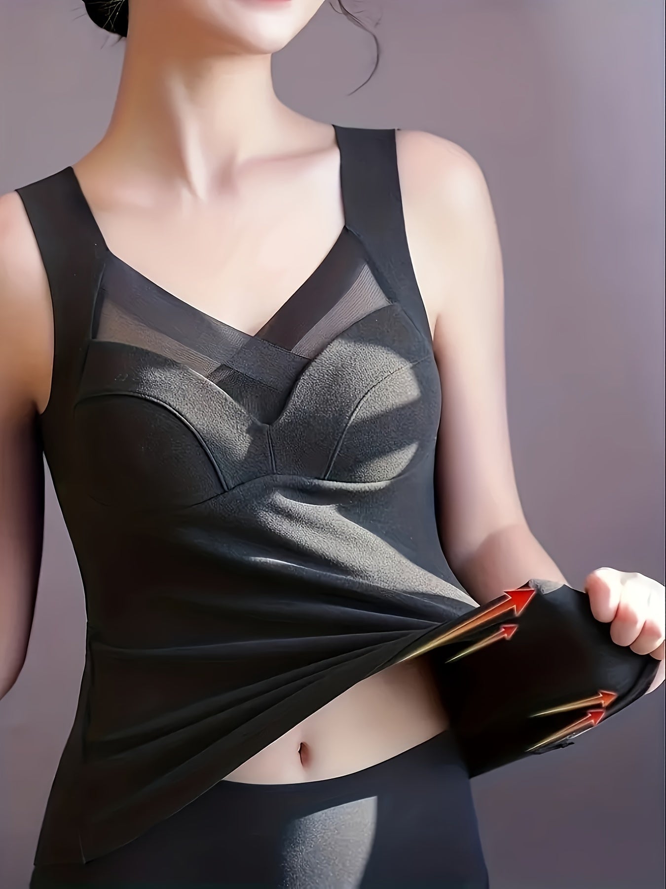 Comfortable Sleeveless V Neck Top Contrast Mesh Thermal Top