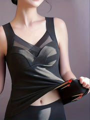 Comfortable Sleeveless V Neck Top Contrast Mesh Thermal Top