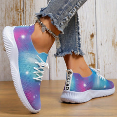 Women's Starry Sky Lace up Mesh Sneakers Lightweight Running Shoes