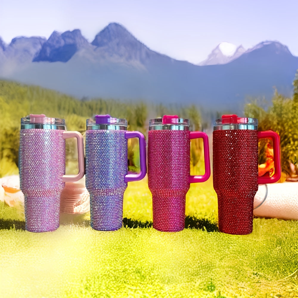 Crystal Tumbler with Handle 40oz Stainless Steel Rhinestone Stanleys Tumbler