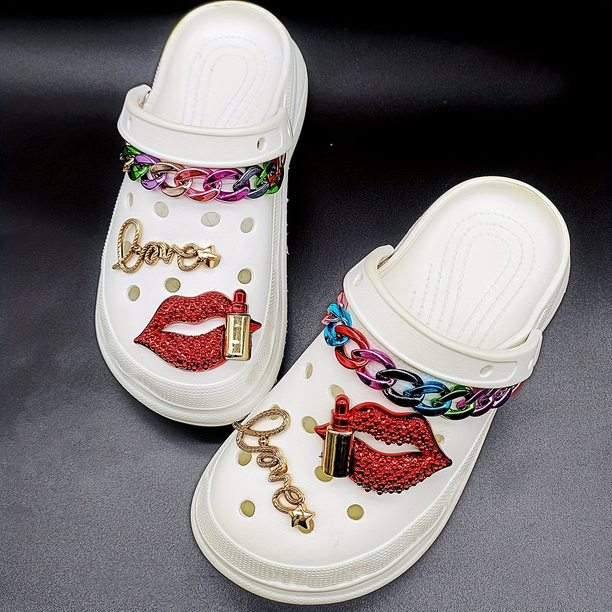 Red Lip Print LOVE Chain Shoe Accessories Set
