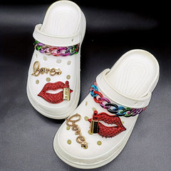Red Lip Print LOVE Chain Shoe Accessories Set