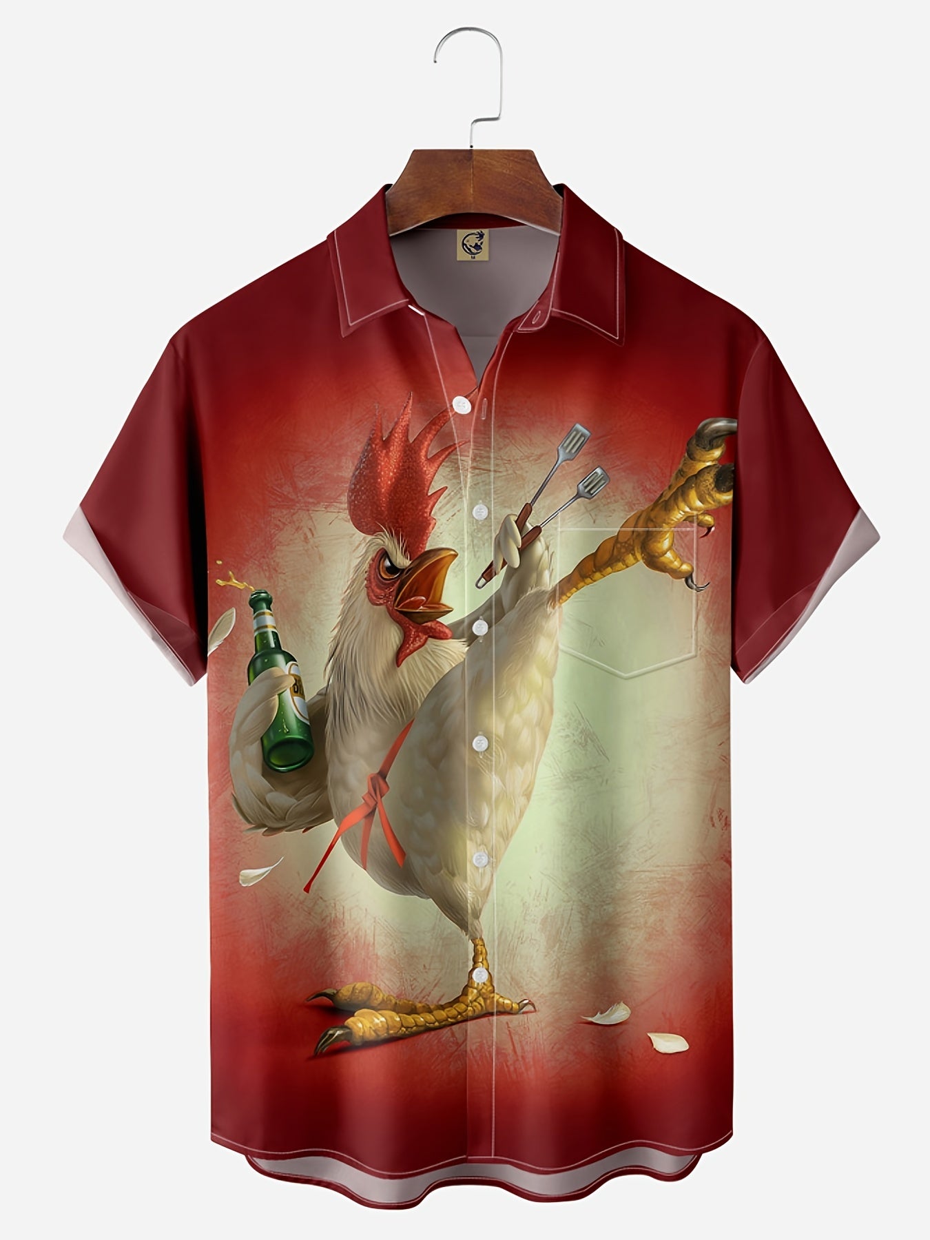 Men's Big Cock Pattern Hawaiian Shirt for Beach Vacation
