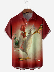 Men's Big Cock Pattern Hawaiian Shirt for Beach Vacation