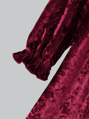 Girls Vintage Velvet Dress Long Sleeve Collared Casual Party Outfit