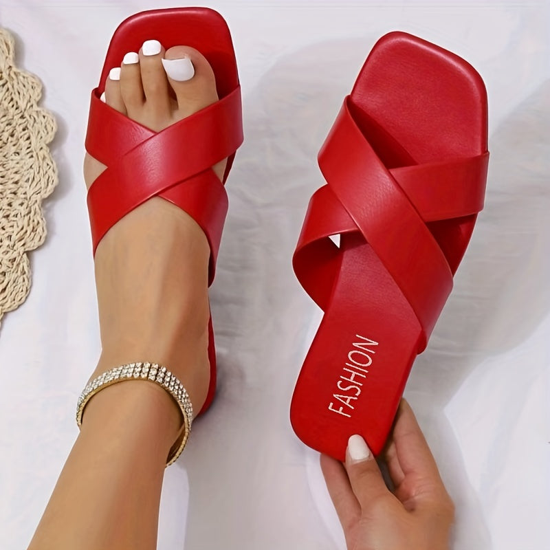 Women's Letter Pattern Square Toe Slides Flat Slippers