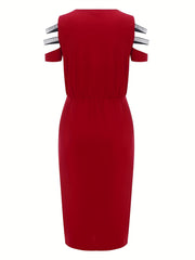 Solid Cut Out Dress Zipper Ruched Bodycon Summer Dress Women's Clothing
