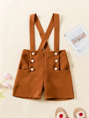 Girls Suspender Overalls Shorts with Button Decor