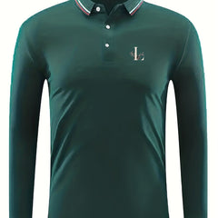 Men's Floral Print Long Sleeve Polo Shirt Casual Stretch Breathable