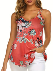 Boho Cami Top Women's Plus Paisley Print Split Strap Cut Out Cami Top