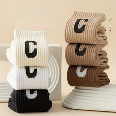 6 Pairs Letter Print Socks Women's Stockings