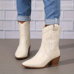 Women's Western Cowgirl Boots Pointed Toe Floral Embroidered Ankle Boots