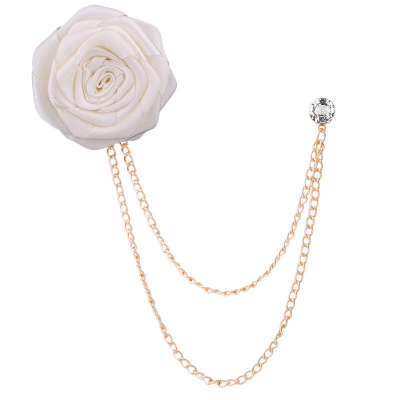 Men's Wedding Groom Rose Chain Brooch