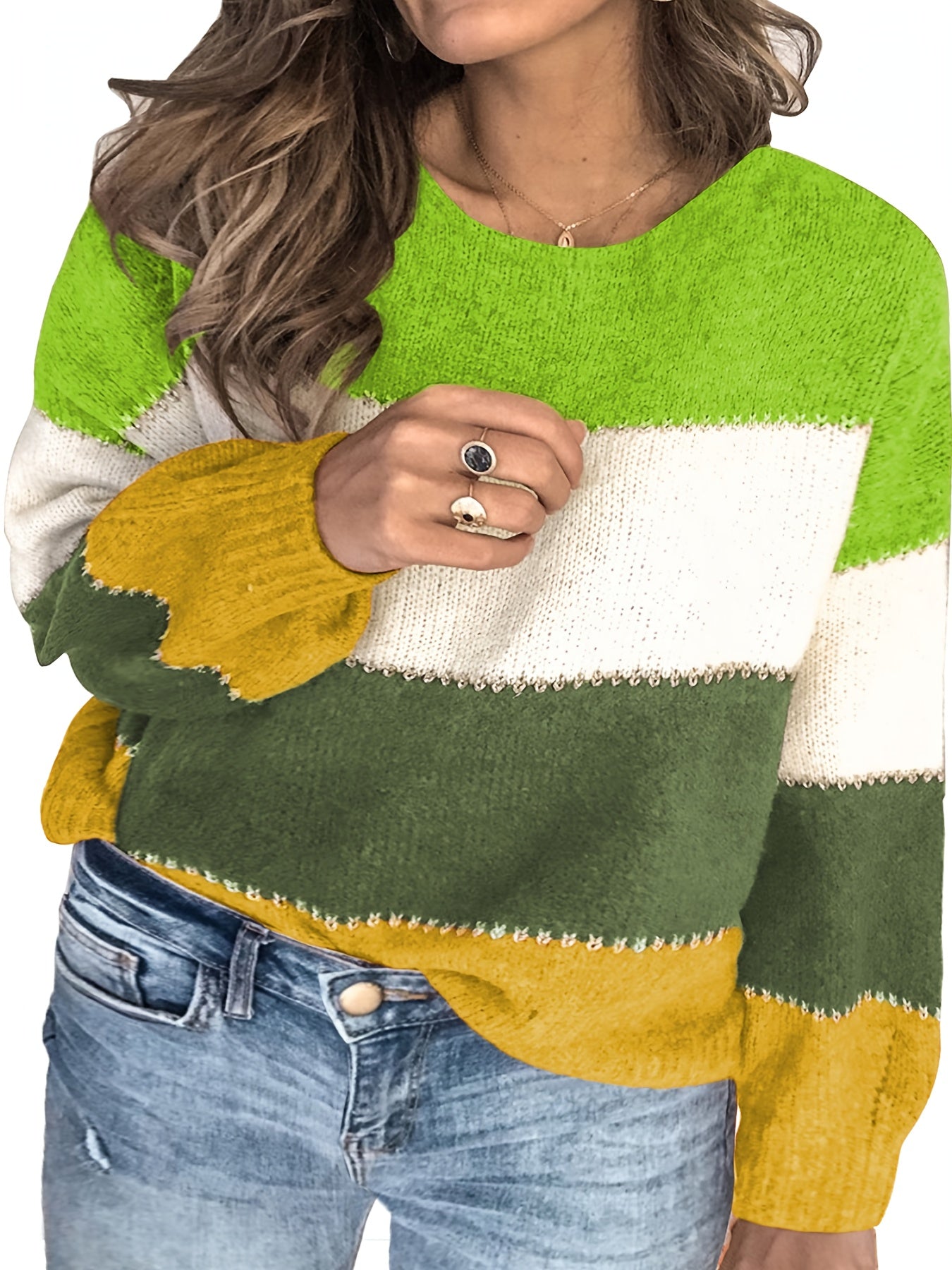 Colorblock Sweater Round Neck Jumper