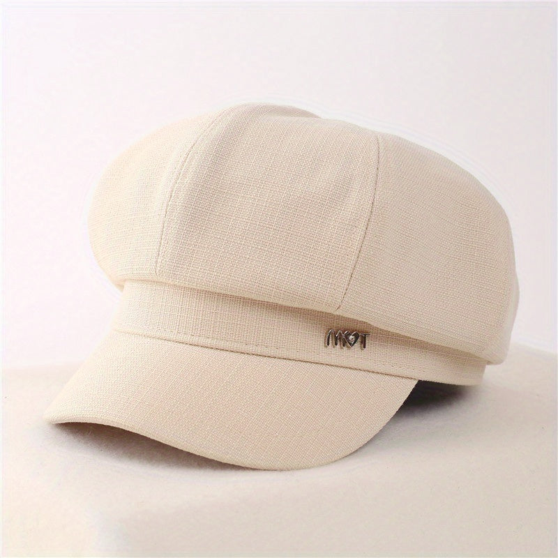Classic Solid Beret Label Decor Beret Casual Newsboy Hat