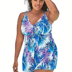 Modest Tankini Set Women's Tropical Print Cami Dress & Bottoms