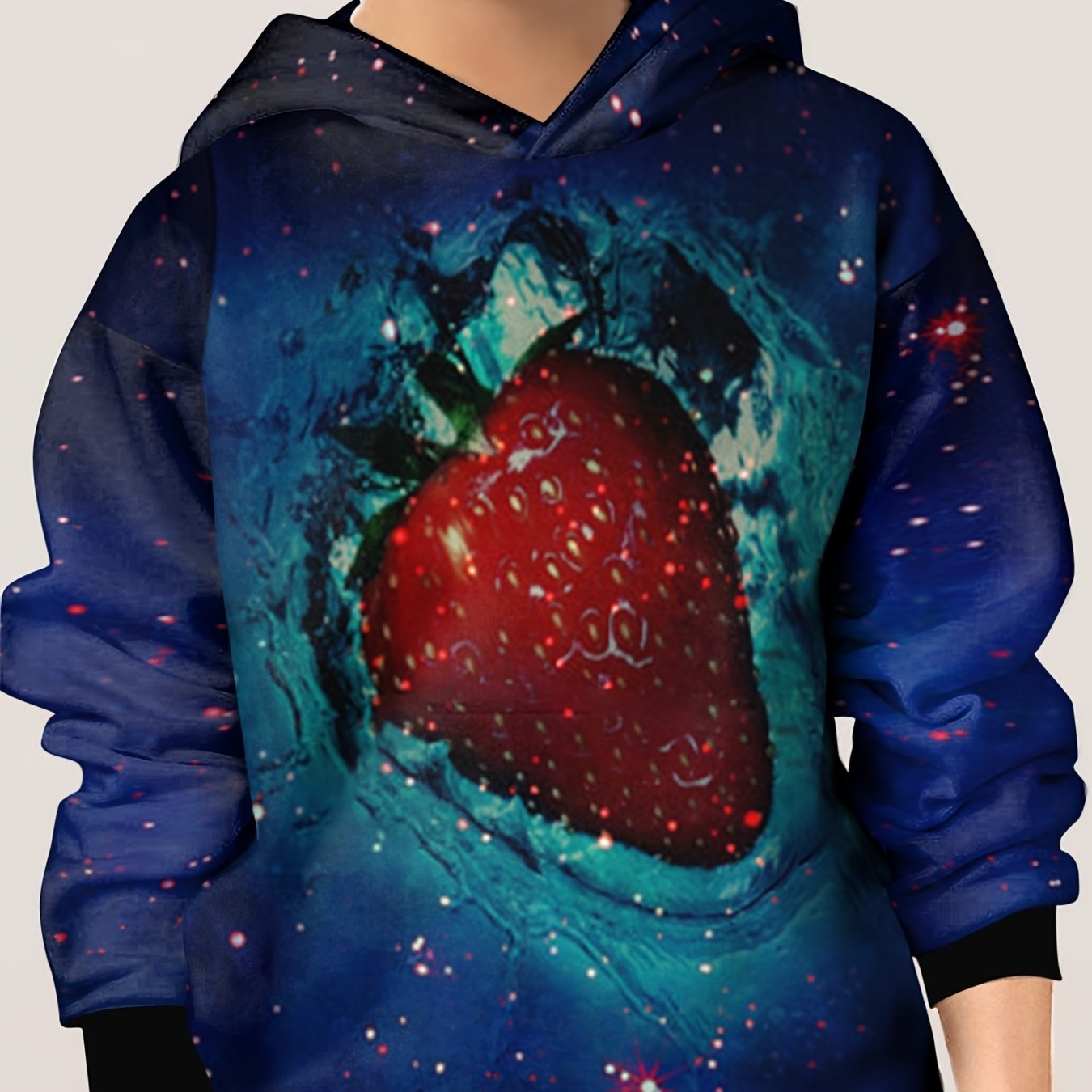 3D Strawberry Print Kid's Hoodie Unisex Pullover Casual Hooded Long Sleeve Top