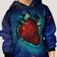 3D Strawberry Print Kid's Hoodie Unisex Pullover Casual Hooded Long Sleeve Top