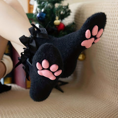 Cat Claw Print Socks Halloween Cosplay Fuzzy Warm Women's Stockings