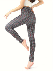 Plaid Print Yoga Tight Pants Stretchy Fitness Leggings