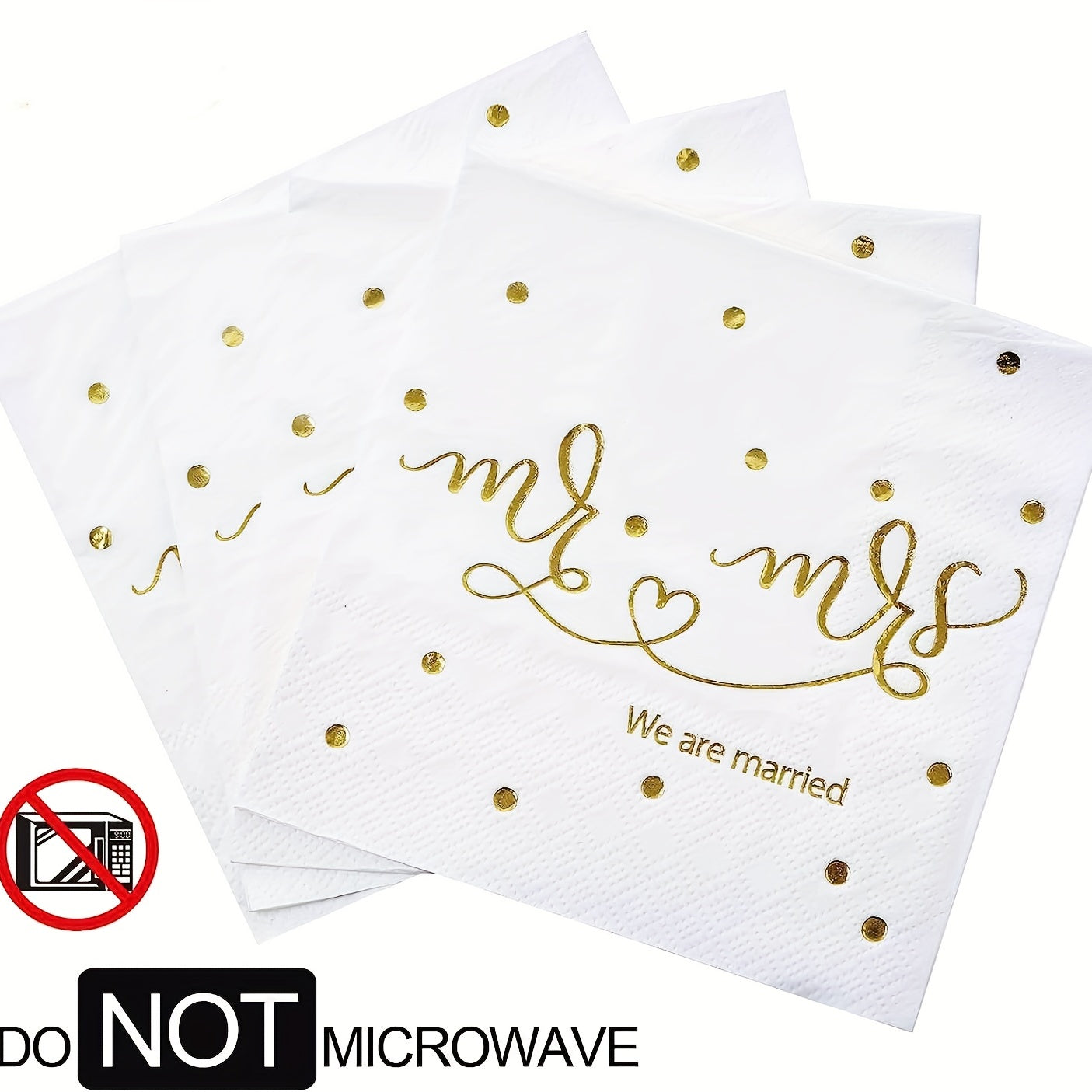 20pcs Mr & Mrs Wedding Cocktail Napkins Golden Foil - Wedding Shower Party Decor