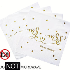 20pcs Mr & Mrs Wedding Cocktail Napkins Golden Foil - Wedding Shower Party Decor