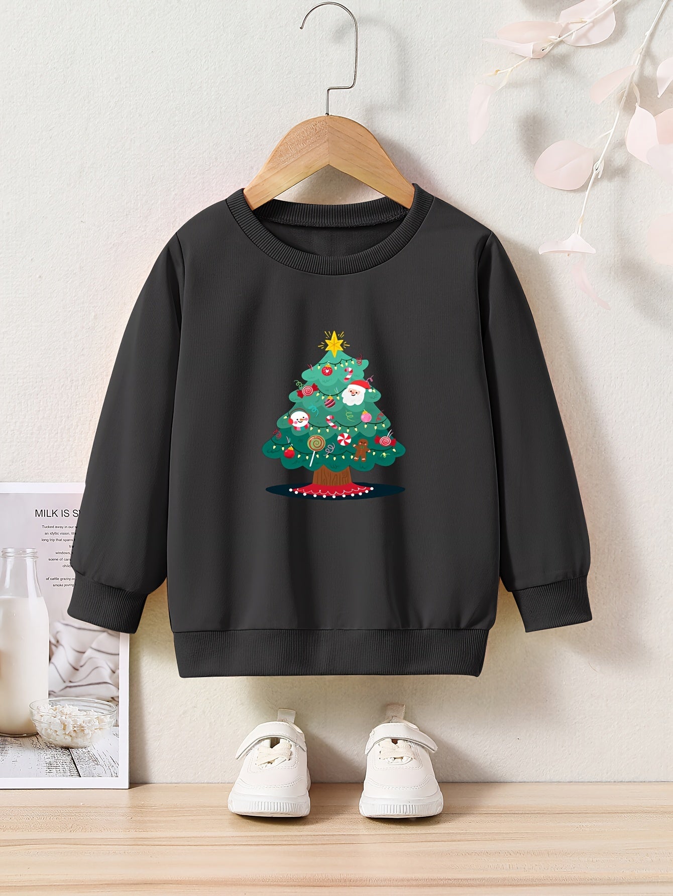 Cartoon Christmas Tree Long Sleeve Sweatshirt Kids Clothes Christmas Gift