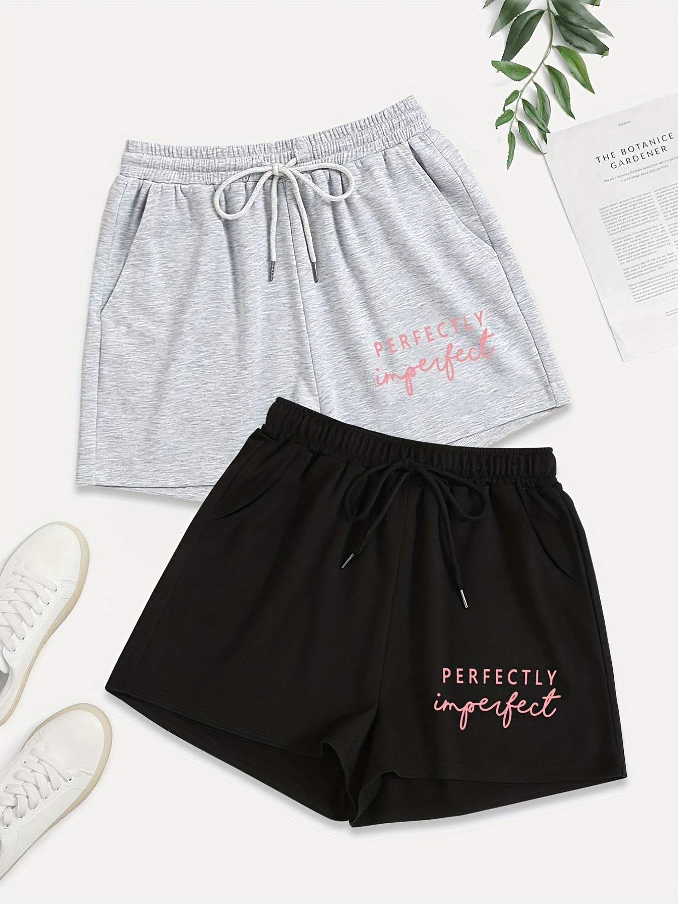 2 Pack Women's Plus Size Casual Shorts with Drawstring and Pockets