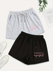 2 Pack Women's Plus Size Casual Shorts with Drawstring and Pockets