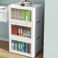 Movable Folding Storage Box Double Open Door Transparent Finishing Storage Box