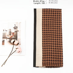Houndstooth Frayed Scarf Shawl for Outdoor Travel