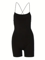 Solid Square Cami Romper Jumpsuit Backless Sexy Women's Clothing