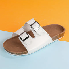 Women's Cork Footbed Slides Two Buckle Strap Non Slip Flat Shoes