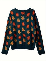 Maple Leaf Print Sweater Long Sleeve Jumper