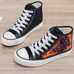 Wolf Print Plush Lined Thermal Chunky Canvas Sneakers