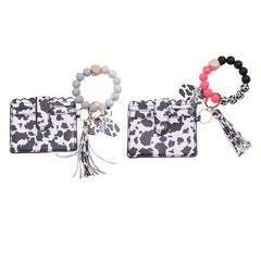 Cow Pattern Wallet with Wristlet Keychain