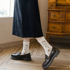 5 Pairs Floral Print Socks Comfy & Ruffle Women's Stockings