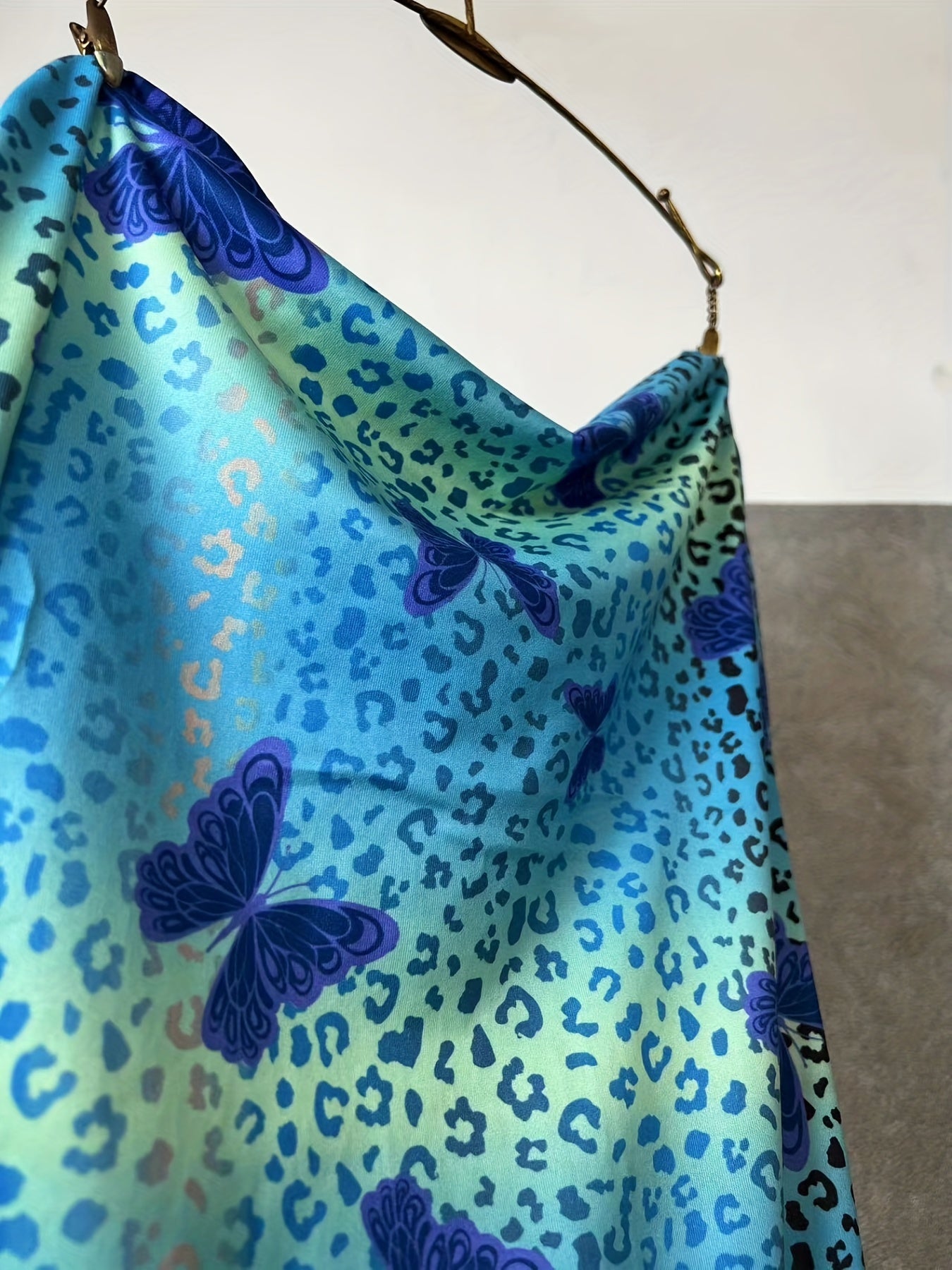 Leopard & Butterfly Print Halter Neck Tie Back Dress