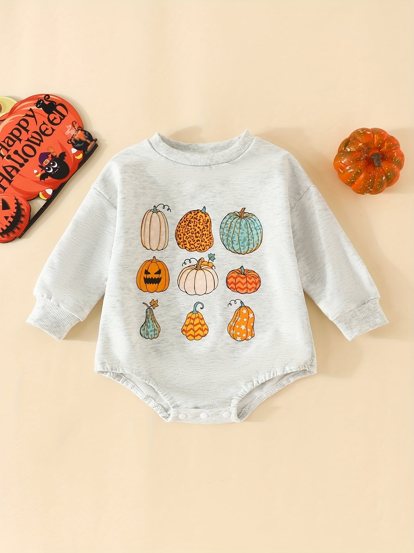 Baby Pumpkin Print Romper Jumpsuit for 0-2 Years Old