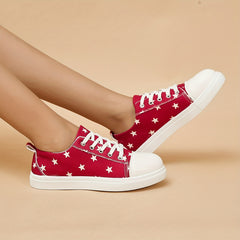 Women's Star Pattern Canvas Sneakers Lace Up Lightweight Outdoor Shoes