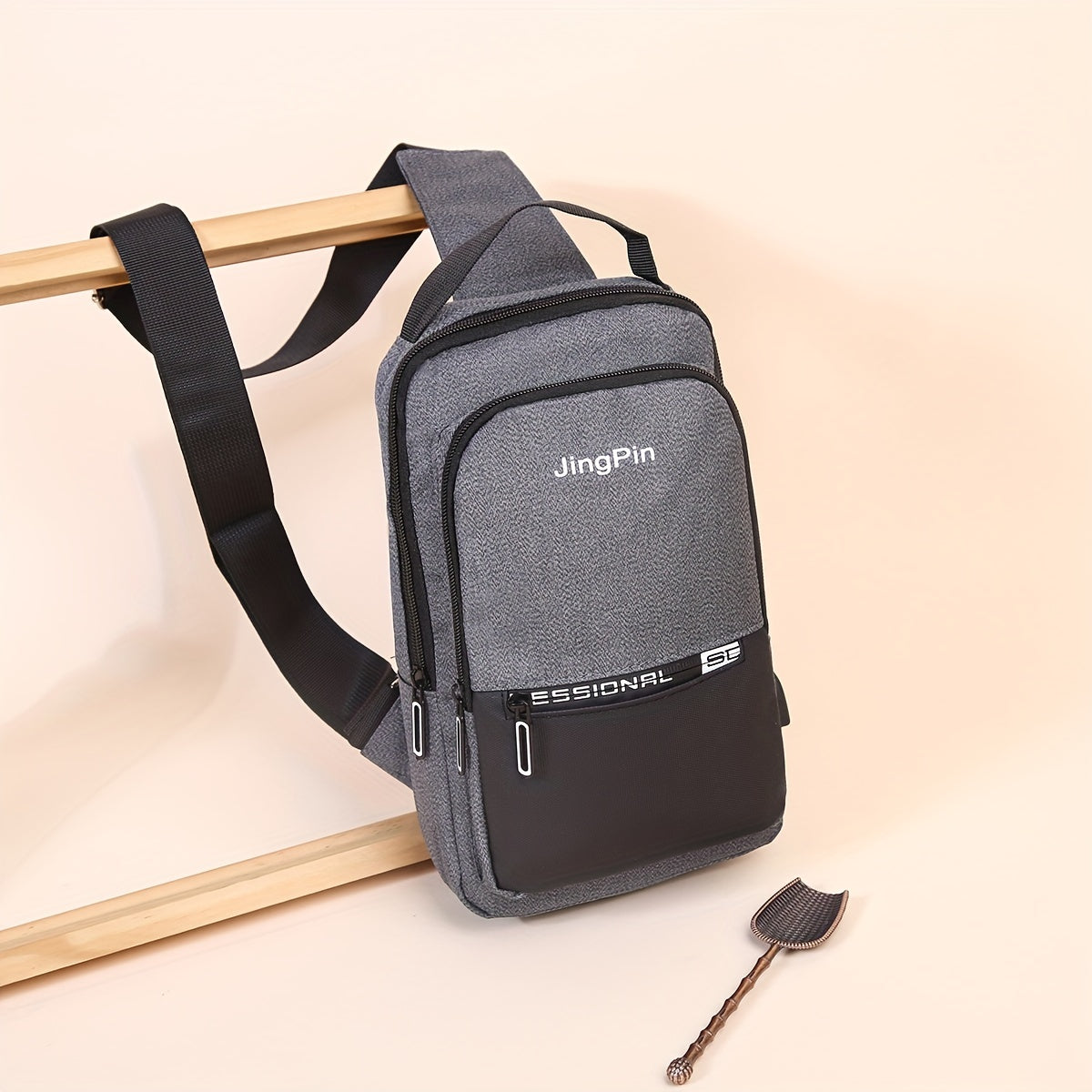 Men's Casual Crossbody Bag With USB Charging Port Diagonal Shoulder Bag Double L