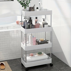 4 Tier Clip in Organizer Shelf with Wheels for Kitchen Bathroom Living Room